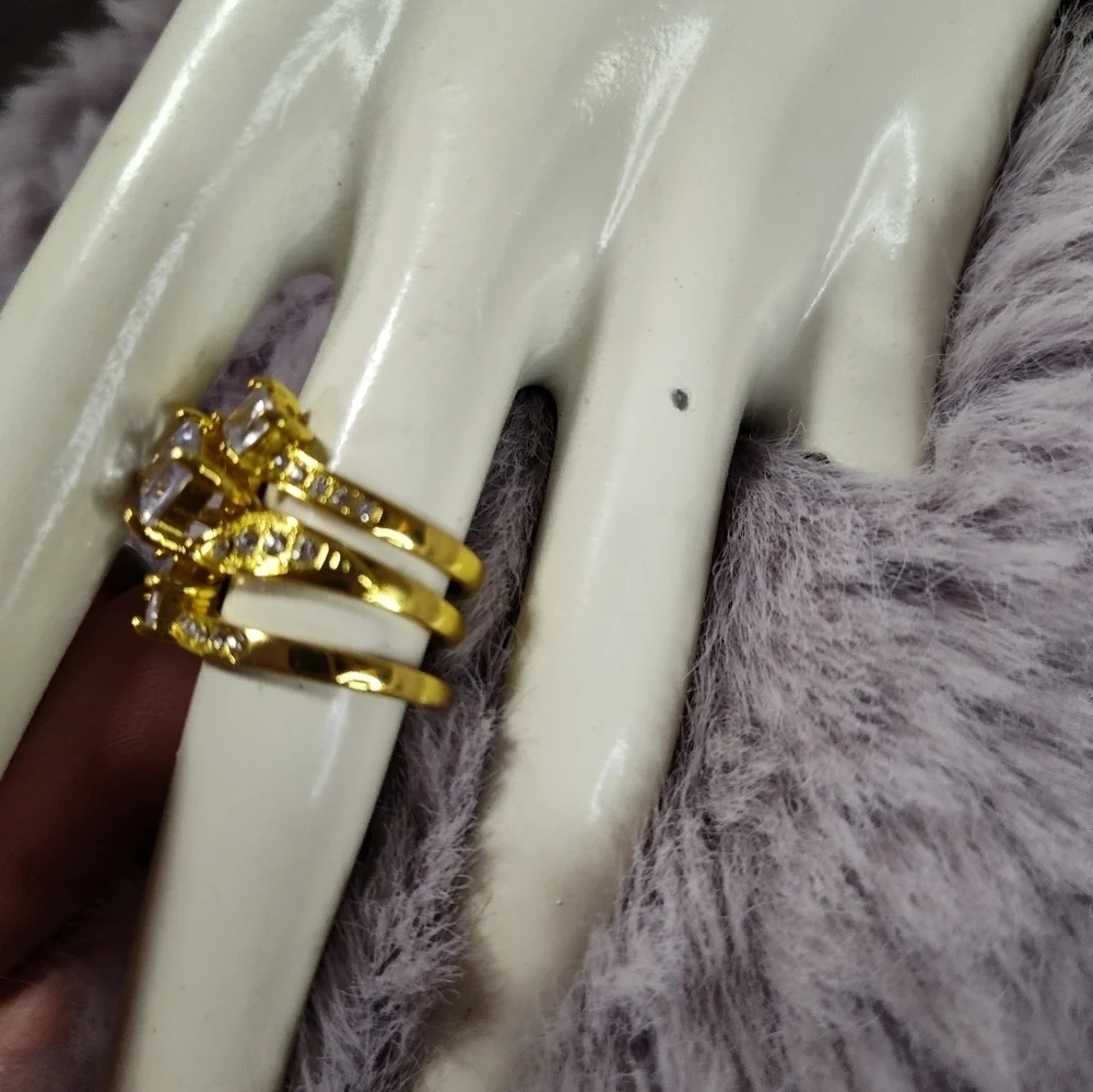 Cubic Zirconia Princess Engagement Ring Set Size 6